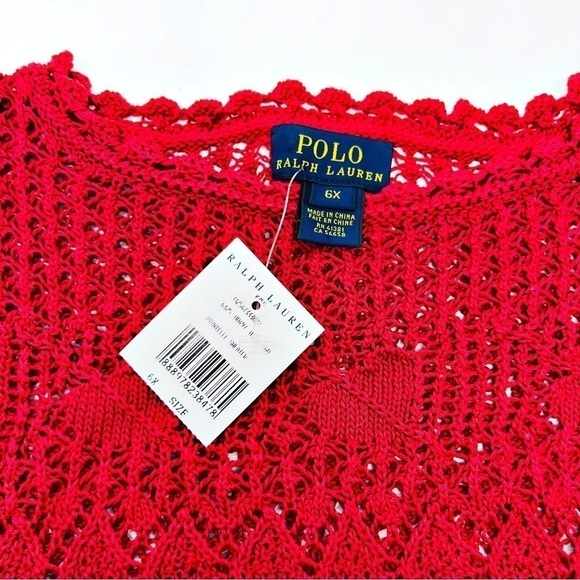 Polo Ralph Lauren Girl’s Sweater Size 6X Raspberry Red Cotton Knit Crocheted NWT - Picture 3 of 6